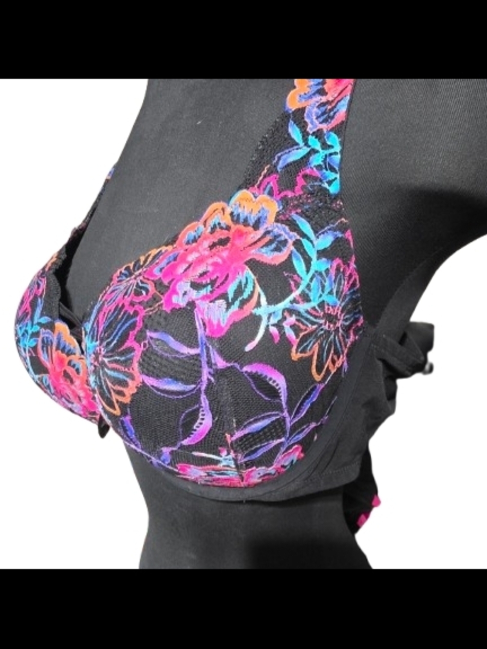 torrid Black Underwire Bra with Multicolor Floral Embroidery 40D image 2